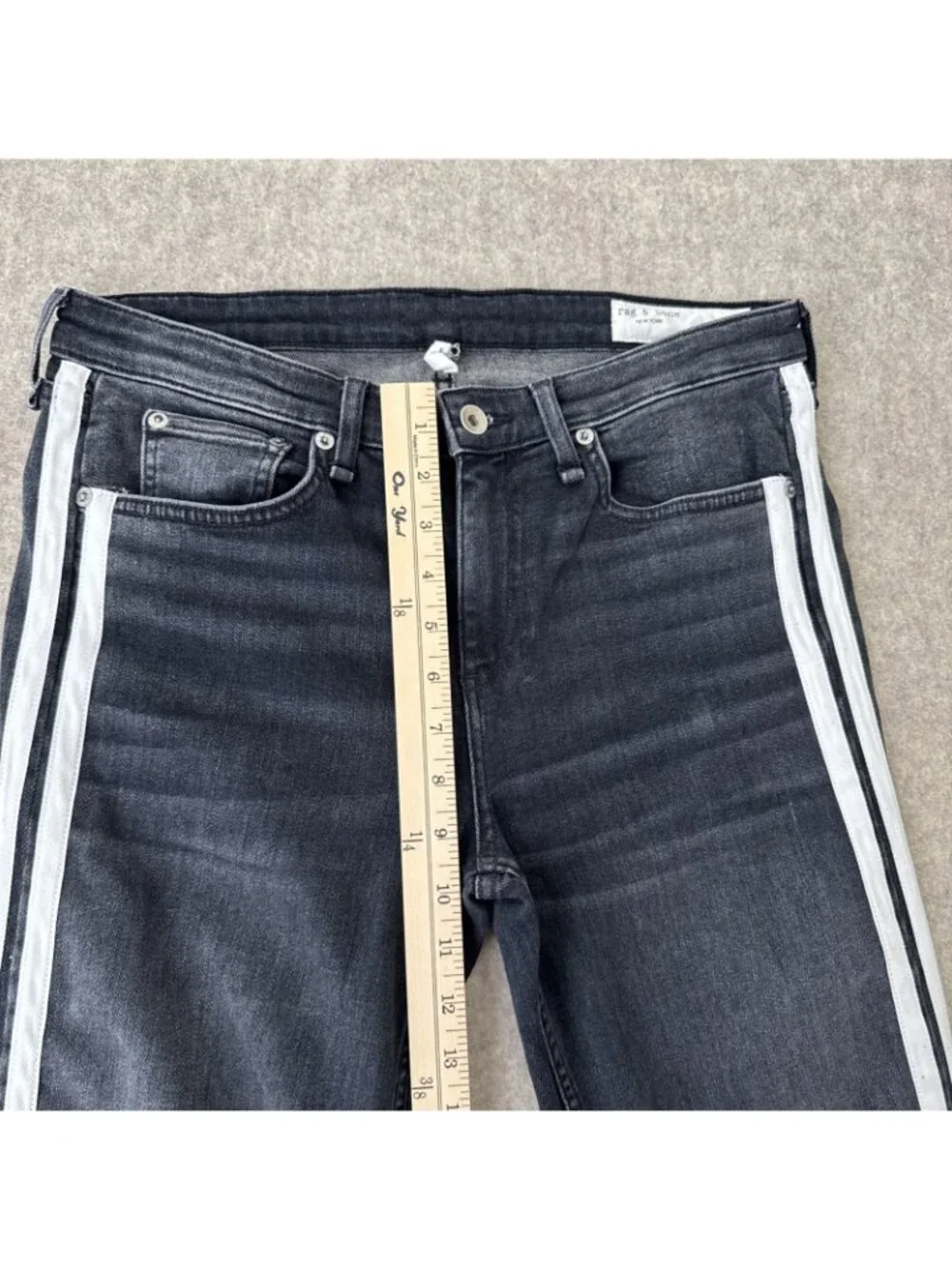 Rag‎ Bone Cate Flare Jeans Womens 29 Charcoal Stripe Mid Rise Ankle Cropped Raw